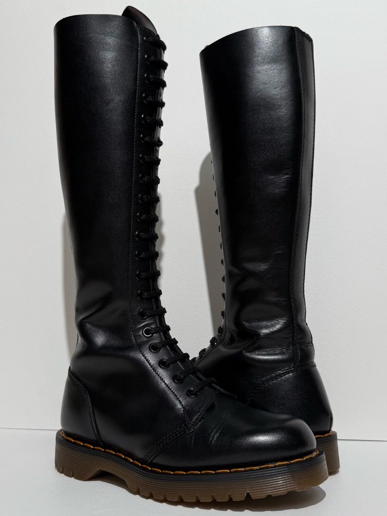 Vintage 80s Dr. Martens England Black 20 Eye Tall Mie Leather Boots Uk 3